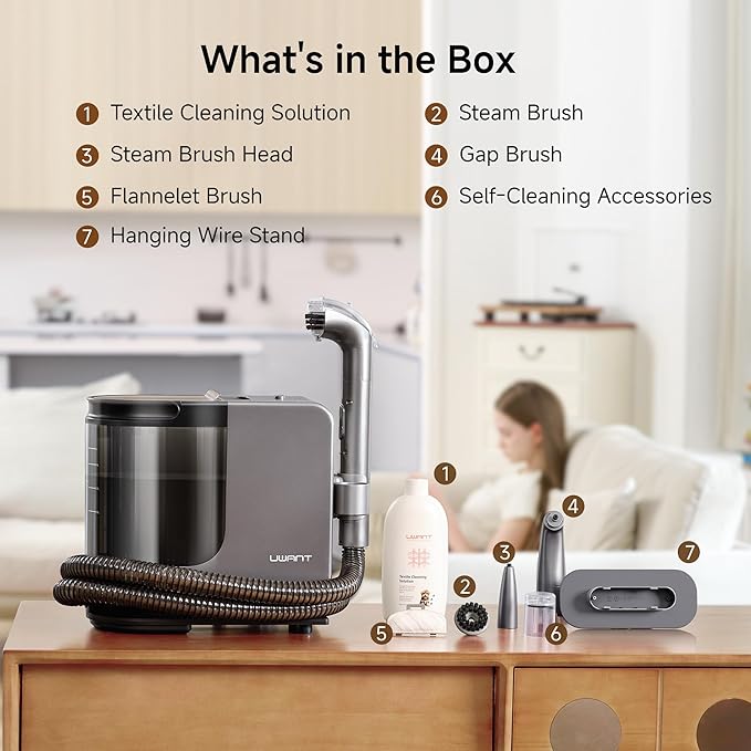 uwant Portable Carpet Cleaner with Steam& Hot Water System 18Kpa Powerful Suction Carpet Cleaner with 4 Cleaning Tools& Solution 2 in 1 Upholstery Cleaner Steam Cleaner for Pets, Car (Steam& Heating)