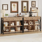 FATORRI Rustic 6 Cube Storage Organizer Shelf with 3 Drawers, Long Horizontal Bookshelf, Industrial Wood and Metal Cubby Bookcase for Living Room (Rustic Oak, 47 Inch)