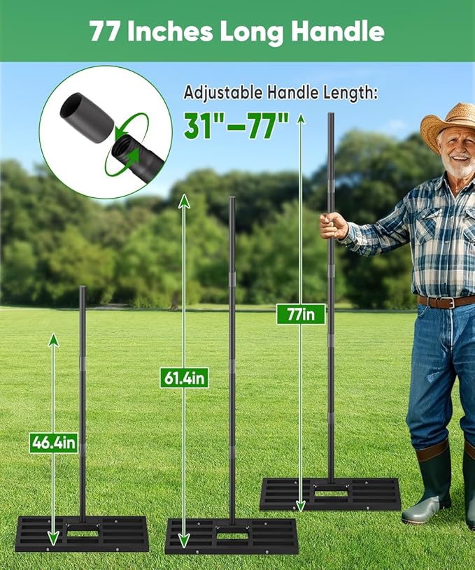 40x10 inch Lawn Leveling Rake, Upgraded Lawn Leveler Tool Heavy Duty Reinforced Connection, Garden Rake with Adjustable Long Handle, Ground Leveler for Yard Smoothing Soil Grass Dirt Sand