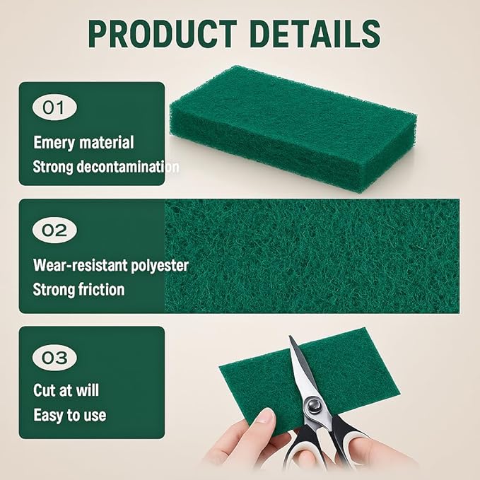 6-Pack Heavy-Duty Scouring Pads, Power Scrub Multi-Surface Scratch-Free 6"x4" in for Kitchen, Bathroom, Grill & Oven Racks