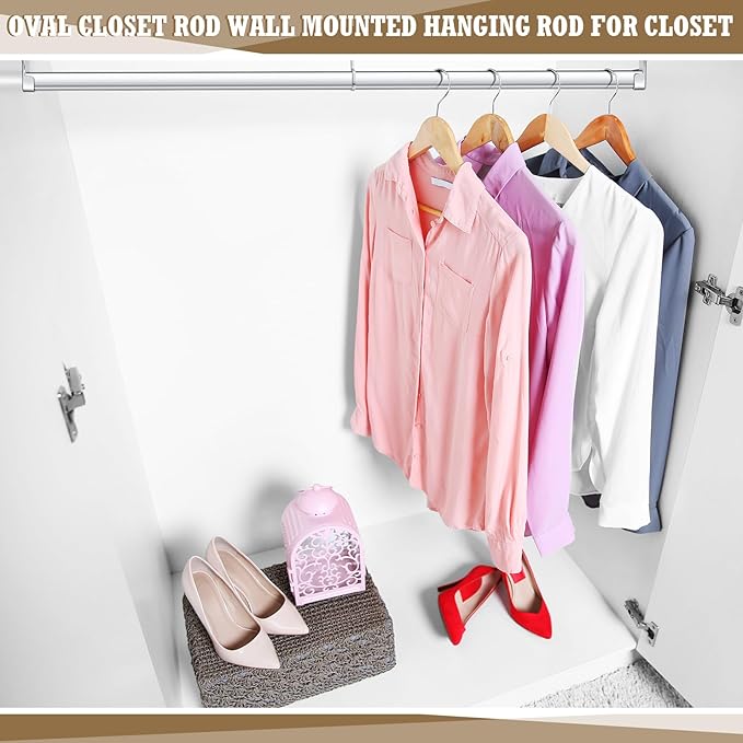 Tandefio Chrome Closet Rod 92 Inch with Oval Closet Rod 6 End Supports for Laundry Room Hanging Clothes Waterproof Shower for Curtains (Silver,2 Sets)