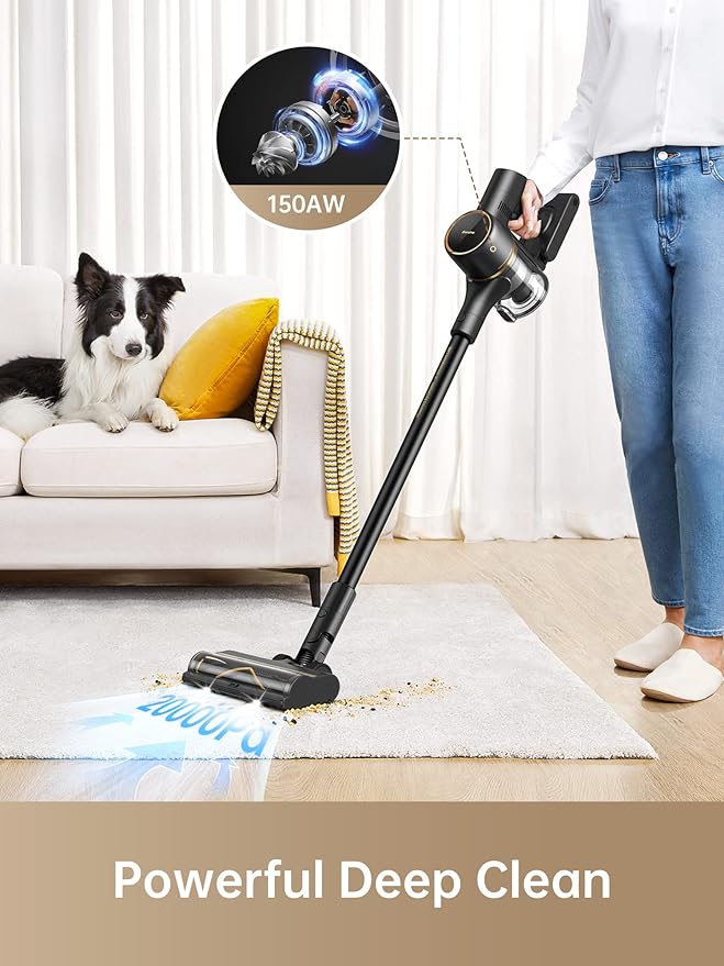 DREAME R10 Pro Cordless Vacuum Cleaner for Home, 6-in-1 Cordless Stick Vacuum Rechargeable, 65Mins Runtime, Powerful Suction, Wireless Vacuum Cleaner for Hardwood Floor, Carpet, Tile, Pet Hair, Black
