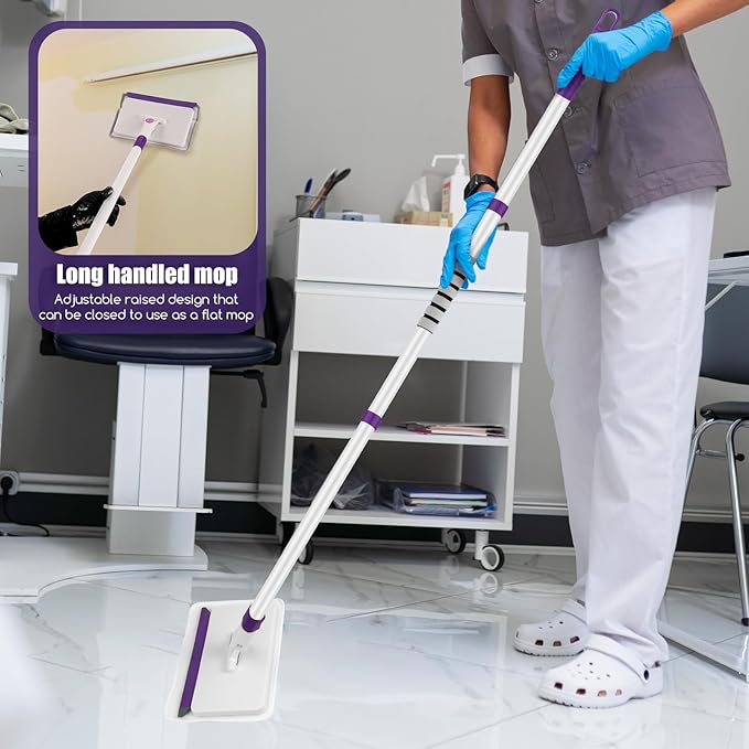 Baseboard Cleaner Tool with Handle, 60" Extendable Long Handle Baseboard Cleaner with 5 Reusable Pads for Baseboards Cleaning, Ceiling, Wall, Floor, Bathroom Kitchen