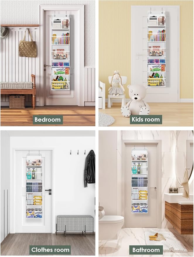 5-Tier Over The Door Organizer, Clear Hanging Storage Organizer, Large Capacity Behind Door Organizer for Bedroom, Baby Nursery, Bathroom, Closet, Pantry and Sundries