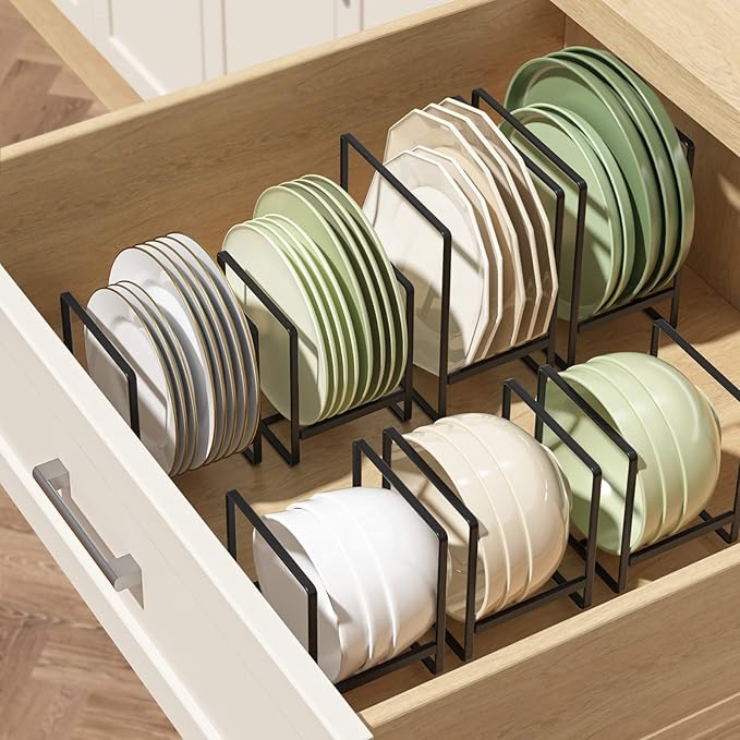 Metal Drying Rack, 3 Pack Inside Cabinet Plate Holders Organizers, Upright Dish Racks for Countertop and Cupboard, Large Capacity, Black (20x16x11.5 cm Each)