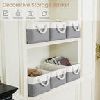 Storage Baskets for Shelves 13.8x9.8x6.7 Inch-Foldable Fabric Organizing Storage Bins with Handles, Closet & Bathroom Organizer, Home Storage for Kitchen, Office (3-Pack, White&Gray)