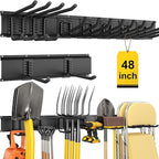 48" Garage Tool Organizer Wall Mount, Garden Tool Organizer, Garages Organizers with Adjustable Hooks, Tool Storage Rack Bearing 440lbs (3 Racks, 9 Hooks)