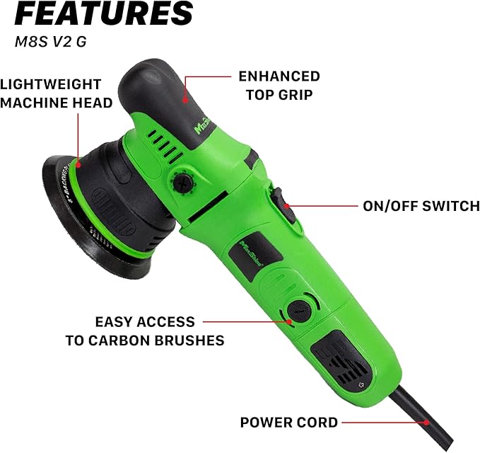 Maxshine M8S V2 G Dual Action Polisher | 8mm Throw, 5” Plate, 1000W Motor, 6-Speed, 6500 RPM | Corded Electric Polisher for Auto, Boat & Marine Detailing, Scratch Removal & Paint Correction