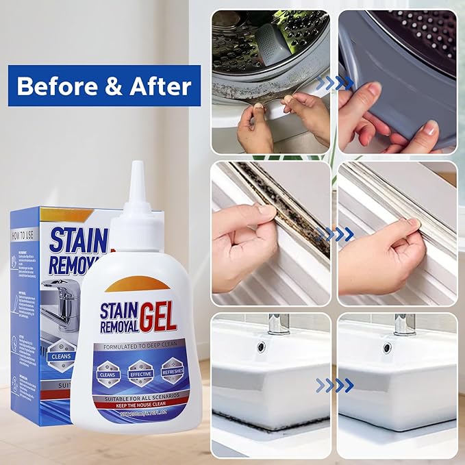 Mold Stain Remover Gel :Use on Washing Machine Gasket,Sink,Shower and Bathroom Grout - Front Load Washer Cleaning Solution,Heavy Duty Stain - 6.76 Fl oz