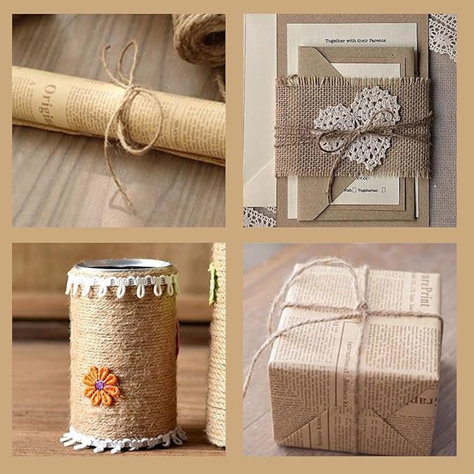 2mm Natural Jute Twine String 1500 Feet Long Jute Rope for Crafting Plant Gardening Gift Christmas Handmade Arts Wrapping Twine Cord Crochet Knitting DIY Home Decor