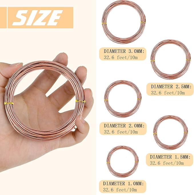 10 Rolls Bonsai Wires Anodized Aluminum Bonsai Training Wire in 5 Sizes - 1.0 mm, 1.5 mm, 2.0 mm, 2.5 mm, 3.0 mm, Total 164 Feet (Brown)