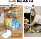 2 Pack 21.3IN-Depth Under Sink Organizer with Smooth Cylindrical Rail,2-Tier Pull Out Multi-Purpose Cabinet Storage for Bathroom&Kitchen,Height Adjustable,Rust-Resistant Coating-Gun Gray
