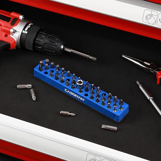 CASOMAN 2PCS 1/4" Hex Bit Organizer with Magnetic Base - Red & Blue, 86 Hole Bit Organizer with Strong Magnetic Base, Magnetic Bit Organizer for Your Specialty