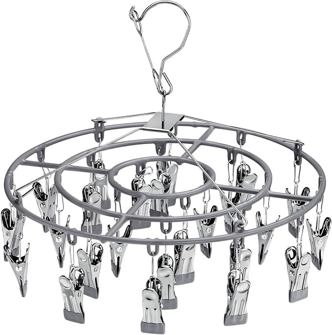 PHYDELU Clothes Drying Rack with 24 Clips， Hanger Sock Underwear Laundry Hangers Hanging Herb Dryer Ropa Socks Clothing Stainless Bras Wet Racks Secar Flower Baby Lingerie Portatil Secador Colgar
