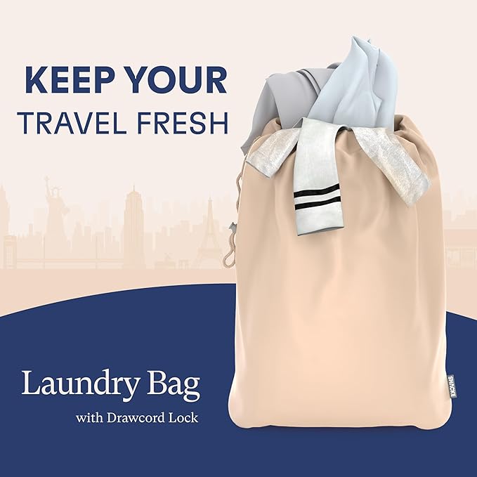 Shacke Premium 8 Packing Cubes Set - Lightweight Mesh Travel Luggage Organizers with Laundry Bag, 8-Piece Suitcase Storage System (Nude Biege)