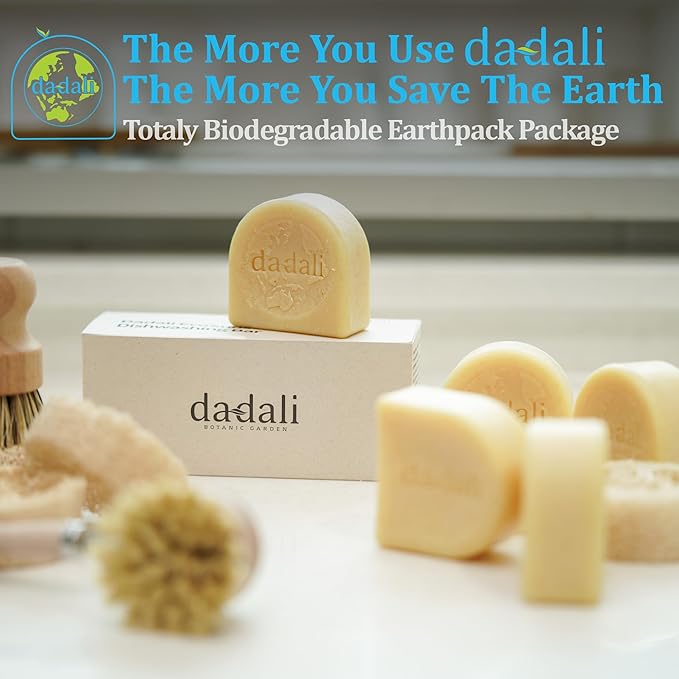 dadali Natural Solid Dish Soap Bar 25oz (Pack of 5) – Biodegradable Dish Soap Block, Eco-Friendly, Zero Waste, Gentle on Skin, Safe Cleaner for Dishware, Fruits, and Vegetables, Lemon Essential Oil.