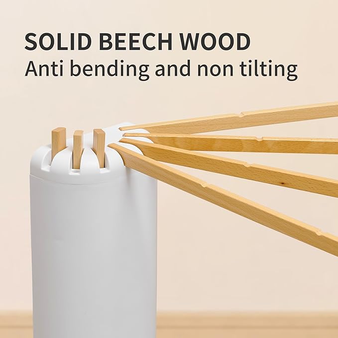 LEQ Wall Mounted Clothes Drying Rack, Garment Rack Foldable Space Saving Laundry Drying Rack with 7 Hanging Rods,Drying Rack Clothing for Laundry Balcony Bedroom Household Wooden