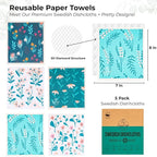 Harps&Seb Swedish Dishcloths for Kitchen Dish Towels - 5 Pack, Non-Scratch Reusable Paper Towels, Super Absorbent Washable Swedish Dish Cloths, No Odor, Biodegradable, Flower Designs