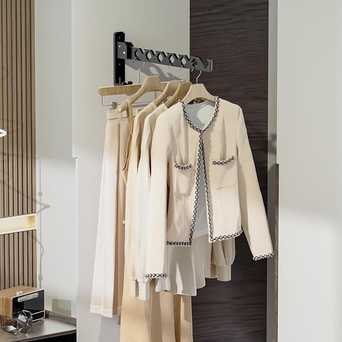 Wall Mounted Clothes Drying Rack, Wall Clothes Hanger Foldable, Laundry Hanger Hook for Bathroom, Wall Clothes Rack Indoor, Perfect for Small Spaces, Matte Black