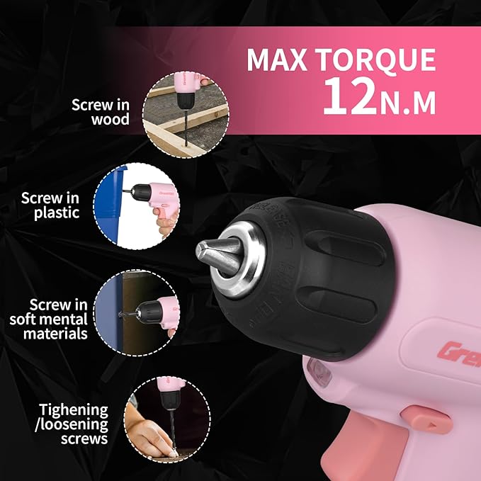 Cordless Drill, 7.2V Power Drill Set with 23pcs Acessories, 3/8" Keyless Chuck, Built-in LED, Type-C Charge Cable, Cleaning Brush Head, Pink Electric Screwdriver for Women