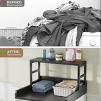 Washer Dryer Countertop with Shelf, 27.5″D x 27.5″W x 16.7″H, Countertop for Washer and Dryer Top with Non-Slip Pads and Edge Rails, Laundry Room Storage and Organization(Black)