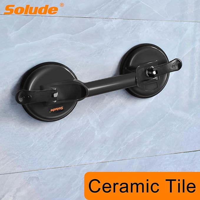 SOLUDE 2 Pack Heavy Duty Vacuum Handle Suction Cups for Lifting Large Glass/Window/Tiles/Mirror/Granite/Floor Gap Fixer/Windshield Removal & Install Tool, Black