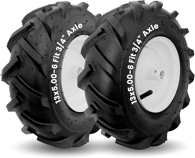 MZREXN 13x5.00-6" Tiller Tire and Wheel 2 Pack, 3/4" Axle Size, 3-1/8" Offset Hub, 4Ply Pneumatic, Compatible with Garden Trailer, Lug Tractor & Trencher, Tillers, and Lawn Mover Replacement Tire