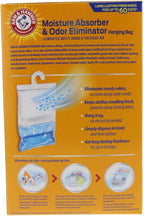 Arm & Hammer Moisture Absorber & Odor Eliminator 16oz Hanging Bag, 4 Pack (8 Bags Total) Eliminates Musty Odors & Freshens Air for Closets, Laundry Rooms, Mud Rooms