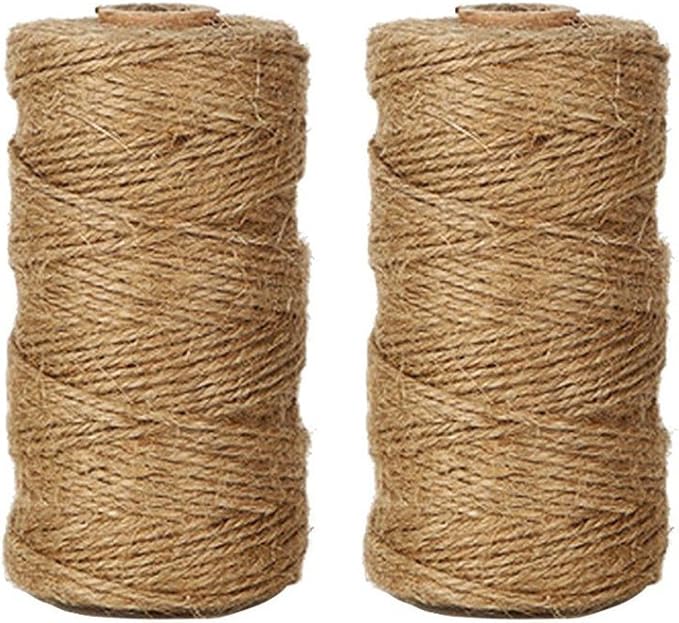 Tenn Well Natural Jute Twine, 656 Feet 1mm Thin Rustic Twine String for Arts & Crafts, Gift Wrapping, Gardening, Wedding, Halloween Decor, Christmas Ornaments (2PCS X 328 Feet)