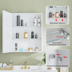 Buruis 24" x 30" Framed Medicine Cabinet with Mirror, Recessed or Wall Mounted Bathroom Cabinet, Adjustable Tempered Glass Shelves, Left/Right Open Reversible, No Assembly Required, White