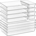 Criusia 12 Pack Large Clear Plastic Drawer Organizer Trays | MULTI-USE Acrylic Drawer Storage for Kitchen, Bathroom, Makeup, Office, School, Undies | College Dorm Room, Home Apartment Essentials