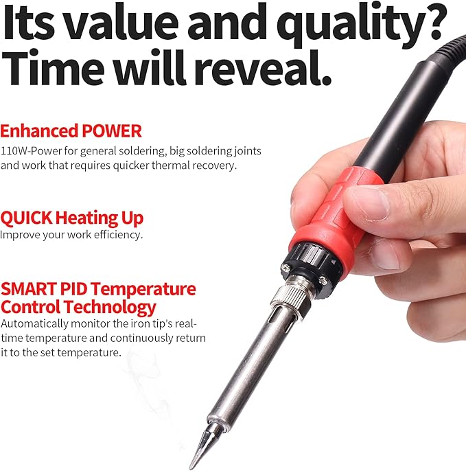 YIHUA 926 III 110W Soldering Iron Station Kit with LED Display, 2 Helping Hands, 3 Extra Iron Tips, 35g Lead-Free Solder, Solder Sucker, S/S Tweezers, °C/°F Conversion, Calibration & Sleep Features