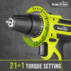 SnapFresh 20V Cordless Drill Set, 3/8" Power Drill with 2 Variable Speed, 21+1 Torque Setting, LED, 43pcs Drill Bits, Impact Driver Kit for Home,DIY-2.0Ah Battery & Fast Charger Included