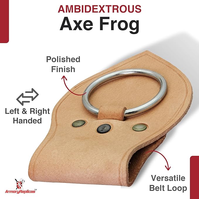 Armory Replicas - Genuine Rawhide Leather Universal Axe Frog - Medieval Hand Crafted O-Ring Funcitonal Outdoor Costume LARP Weapon Holder