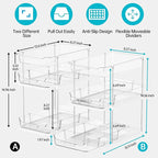 Delamu 2 Sets of 3-Tier Bathroom Under Sink Organizers and Storage, Multi-Purpose Stackable Pantry Organization and Storage, Pull Out Clear Kitchen Bathroom Cabinet Organizer with Movable Dividers