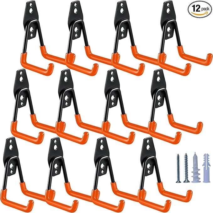 Heavy Duty Garage Hooks 12 Pack, 2.8 inch Small U Shaped Hanger, Wall Mounted Storage System, Power and Garden Tool Organizer, for Hanging Ladders, Hose, Bulk Items and More