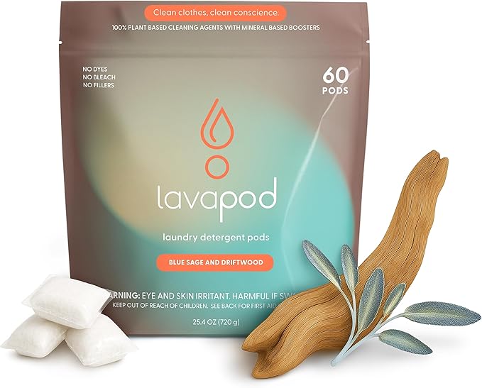 Luxury Laundry Pods - Plant-Based Detergent with Premium Fragrance | Biodegradable PVA Film | Made in USA | 60 Count (Blue Sage & Driftwood)