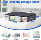 TasticTotes Under Bed Storage Containers, 6 Pack Blanket Storage Bags, Collapsible Storage Bags with Big Zippers, Clear Front, Shoe Storage and Organization for Clothes, Comforter, 75L, Grey