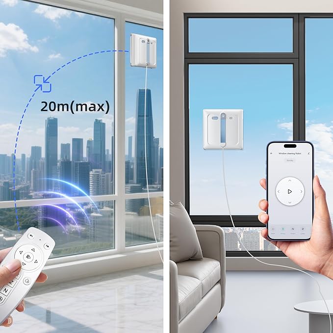 Window Cleaning Robot – 𝐃𝐮𝐚𝐥𝐅𝐨𝐫𝐜𝐞 Patented Dual Turbo Roller Brush & Cleaning Pad Hybrid Tech, Dual-Side 6-Wide-Angle Nozzles Spray, AI Navigation, Multi-Safety, App & Remote Control