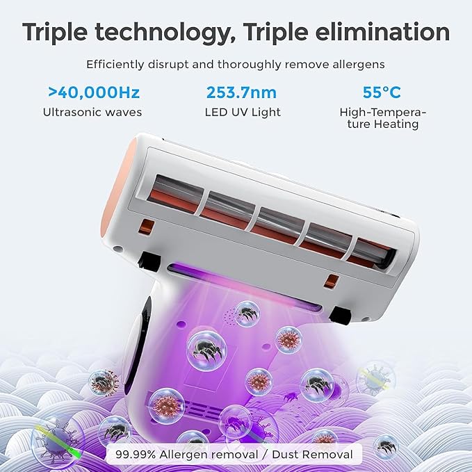 J300 Lite Mattress Vacuum Cleaner，Bed Vacuum Cleaner with Dust Sensor with 253.7nm UV-C Light，Ultrasonic and High Heating Multifunctional Handheld Vacuums for Bed, Sofa, Couch （Corded）