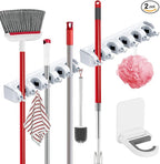 Broom Holder Wall Mount, 2 Packs Heavy Duty Cleaning Supplies Organizer, Garden Tool & Utility Closet with Hook, Mop & Broom Hook Wall Mounted for Bathroom, Garage, Kitchen, Laundry (White-2pcs)