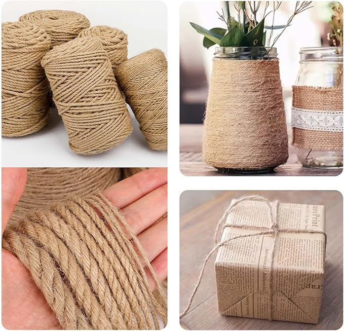 5mm 600 Feet Heavy Duty Jute Twine – Thick Twine Rope for Garden Support, Baling & Bundling, Strong String for Hanging, Macrame, Cat Scratch Post, Nautical Outdoor Crafts
