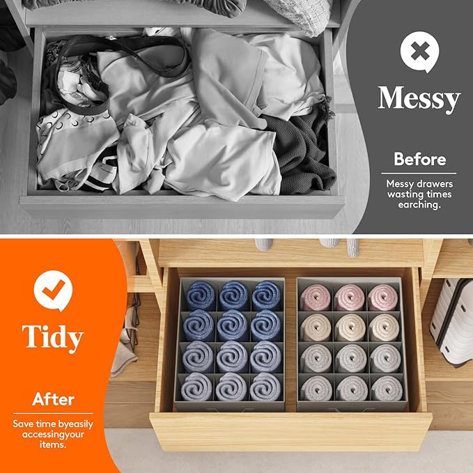 Lifewit Jeans Organizer for Closet, Large Size Pants Storage Bins 12 Cell, Foldable Clothes Drawer Organizer for Sweater, Towel, T-shirts, Dress, Stackable Wardrobe Shelf Dividers Box, 3 Packs