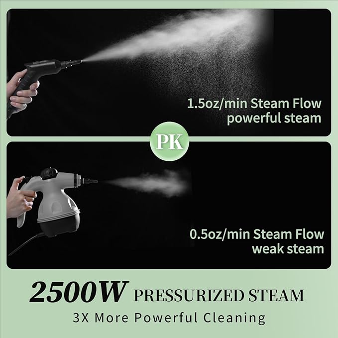 2500W Steam Cleaner - Adjustable 6-Level Steam Control, 15s Fast Heat, 1.6QT Water Tank, Portable High-Pressure Steamer for Home, Car, Grout