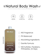 GirlyMan Natural Body Wash - Made with Olive Oil & Aloe Extract, No Artificial Fragrance, PH Balanced, Gentle Formula, Nourishing Ingredients, Family Owned (Unscented)
