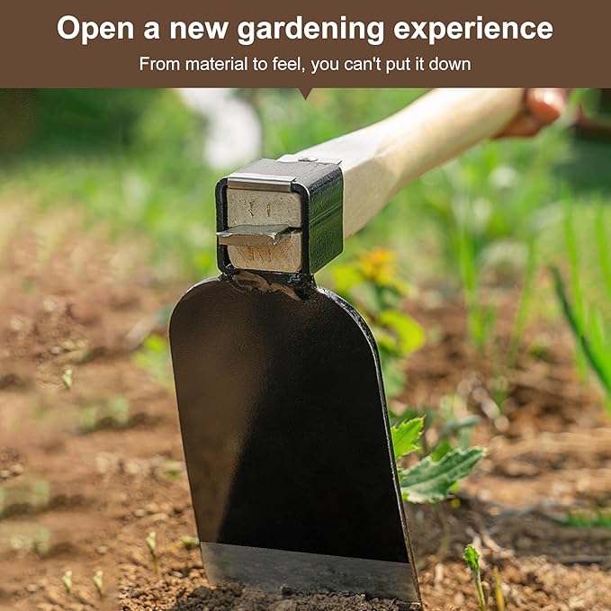 15 Inch Japanese Style Hoe, Heavy Carbon Steel Wide Hoe，Solid Wood Handle，Garden Hoe for Digging，Gardening Tool, for Digging, Weeding, and Planting (1, Black & Wood Color)
