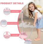 nacena Mini Broom with Dustpan & Mop for Kids, 28-in Handle Kids Brooms and Dustpan Set for Toddlers Cat-Shaped Children Broom and Cleaning Set Boys Girls Small Housekeeping Helper Sets, Pink