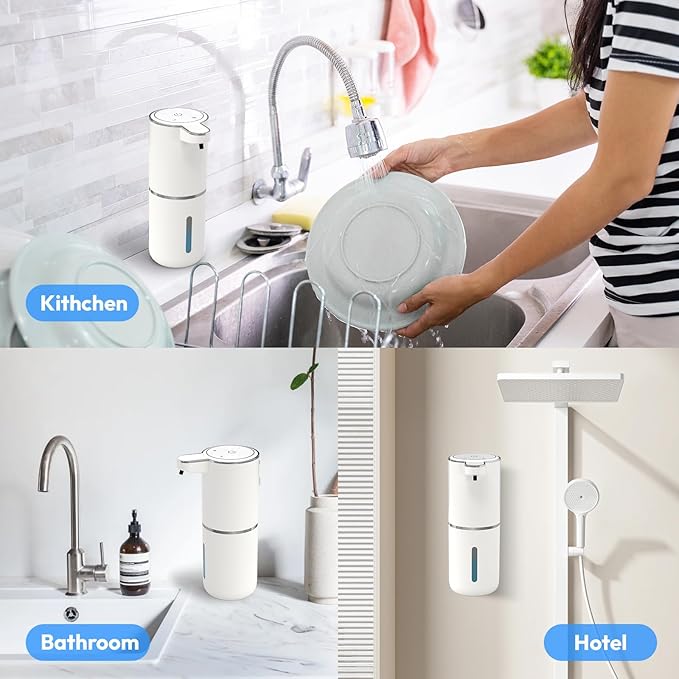 Automatic Foaming Soap Dispenser,Touchless Foam Soap Dispenser,12.8oz Rechargeabled Wall Mounted Smart for Bathroom and Kitchen Dish Soap,Easy for Toddlers(White)