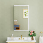 Buruis 14"x 24" Framed Medicine Cabinet with Mirror, Recessed or Wall Mounted Bathroom Cabinet, Adjustable Tempered Glass Shelves, Left/Right Open Reversible, No Assembly Required, White