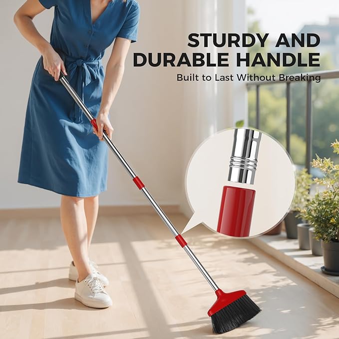 Handy Broom, Indoor/Outdoor Brooms, Duty Kitchen Broom, for Home Garage Kitchen Office Courtyard Lobby Patio Lawn Concrete (2, Red)